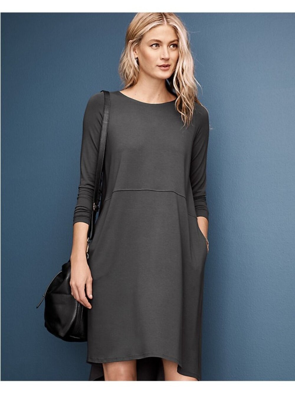 Eileen Fisher Viscose Jersey High Low Dress Petite 2/4P